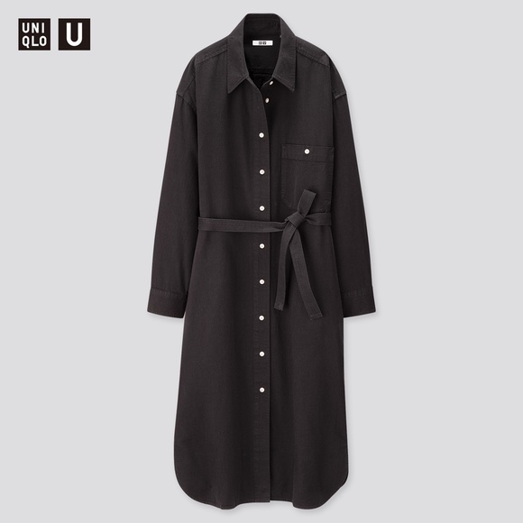 UNIQLO U DENIM BLACK LONG SHIRT DRESS JACKET - Picture 3 of 4